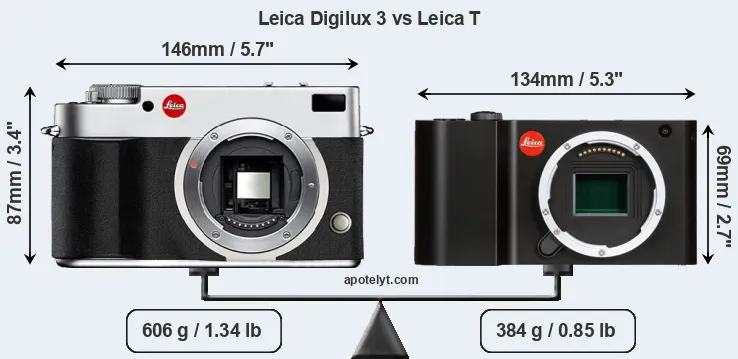 Size Leica Digilux 3 vs Leica T