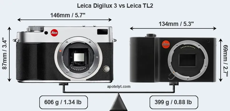 Size Leica Digilux 3 vs Leica TL2