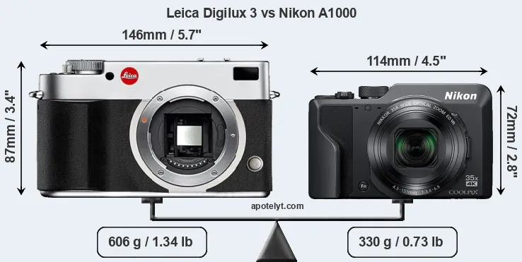 Size Leica Digilux 3 vs Nikon A1000