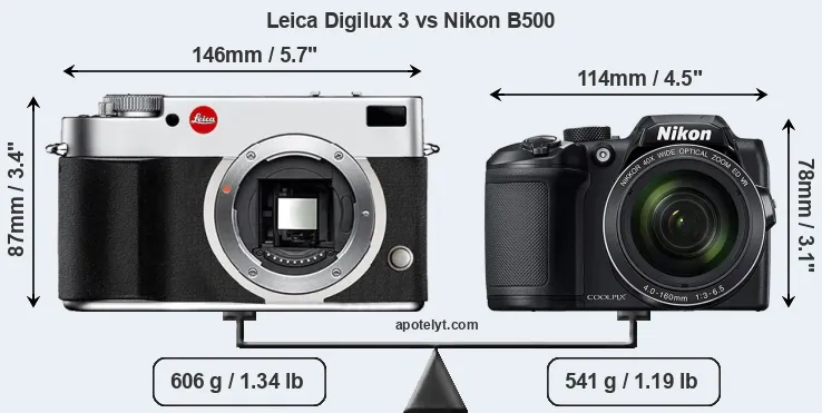 Size Leica Digilux 3 vs Nikon B500