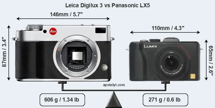 Size Leica Digilux 3 vs Panasonic LX5
