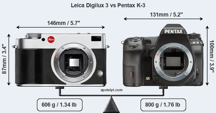 Size Leica Digilux 3 vs Pentax K-3