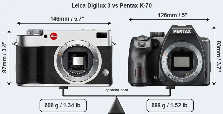 Size Leica Digilux 3 vs Pentax K-70