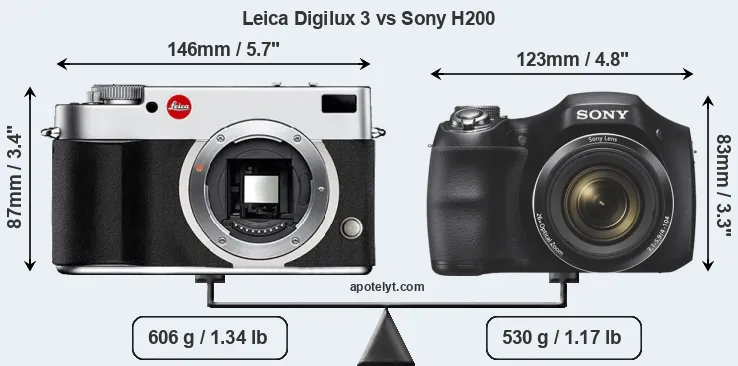 Size Leica Digilux 3 vs Sony H200