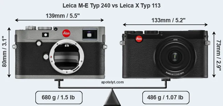 Size Leica M-E Typ 240 vs Leica X Typ 113