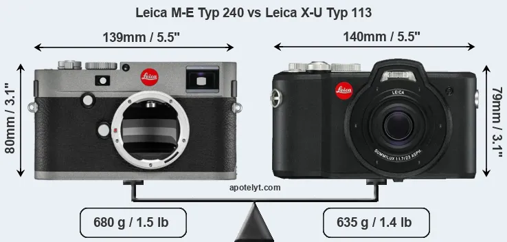 Size Leica M-E Typ 240 vs Leica X-U Typ 113