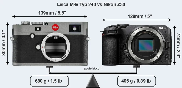 Size Leica M-E Typ 240 vs Nikon Z30
