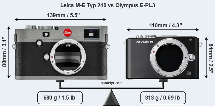 Size Leica M-E Typ 240 vs Olympus E-PL3