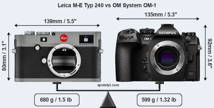 Size Leica M-E Typ 240 vs OM System OM-1