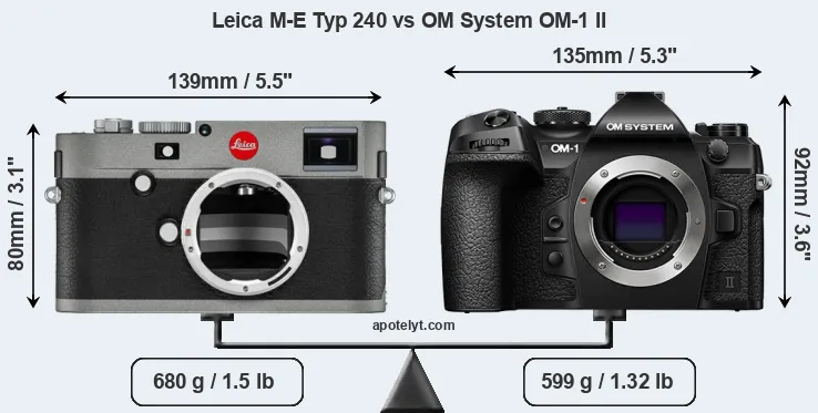 Size Leica M-E Typ 240 vs OM System OM-1 II