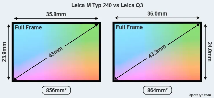 Leica M Typ 240 and Leica Q3 sensor measures