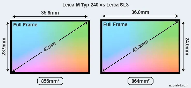 Leica M Typ 240 and Leica SL3 sensor measures