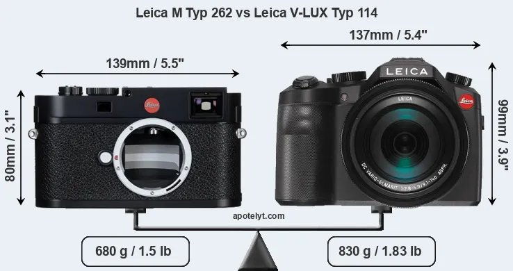 Size Leica M Typ 262 vs Leica V-LUX Typ 114