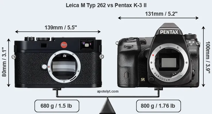 Size Leica M Typ 262 vs Pentax K-3 II