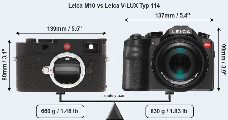 Size Leica M10 vs Leica V-LUX Typ 114