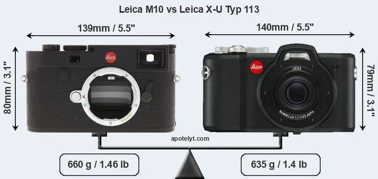 Size Leica M10 vs Leica X-U Typ 113