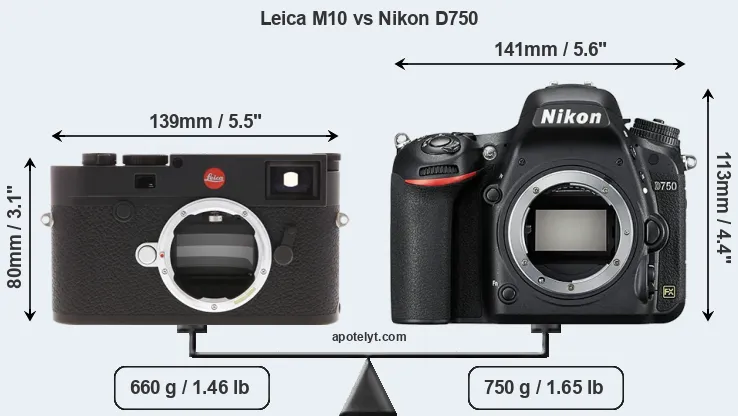 Size Leica M10 vs Nikon D750
