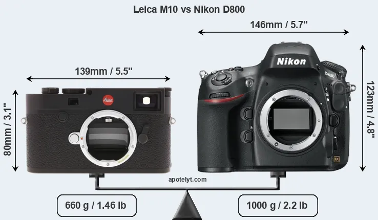 Size Leica M10 vs Nikon D800