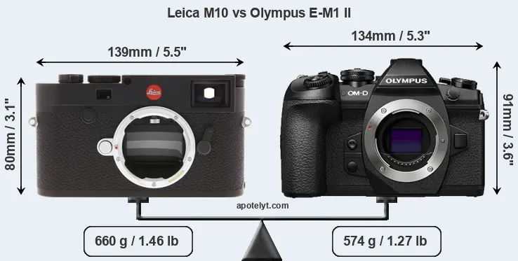 Size Leica M10 vs Olympus E-M1 II