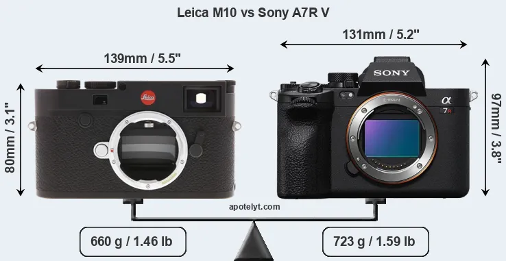 Size Leica M10 vs Sony A7R V