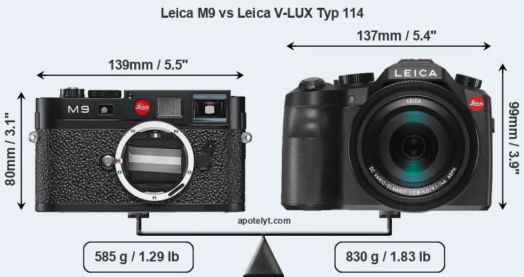 Size Leica M9 vs Leica V-LUX Typ 114