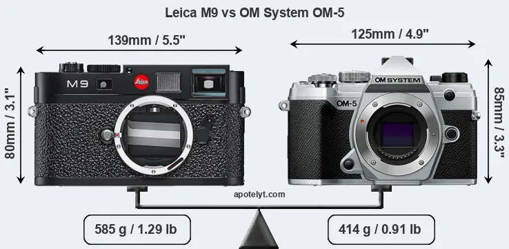 Size Leica M9 vs OM System OM-5