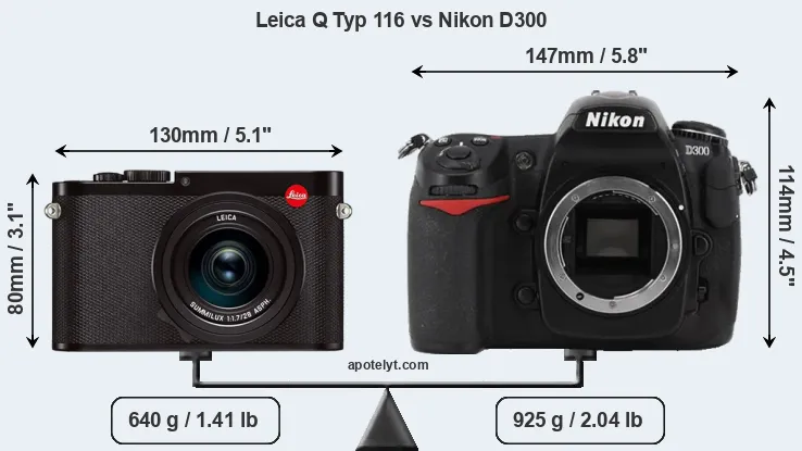 Size Leica Q Typ 116 vs Nikon D300