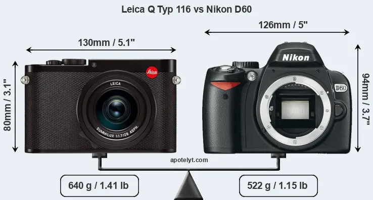 Size Leica Q Typ 116 vs Nikon D60