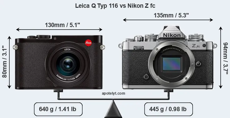 Size Leica Q Typ 116 vs Nikon Z fc