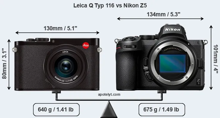 Size Leica Q Typ 116 vs Nikon Z5
