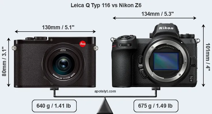 Size Leica Q Typ 116 vs Nikon Z6