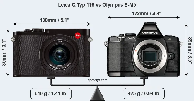 Size Leica Q Typ 116 vs Olympus E-M5
