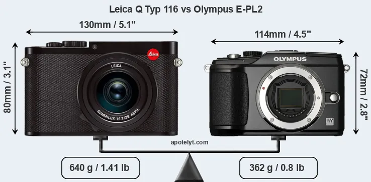 Size Leica Q Typ 116 vs Olympus E-PL2