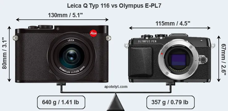 Size Leica Q Typ 116 vs Olympus E-PL7