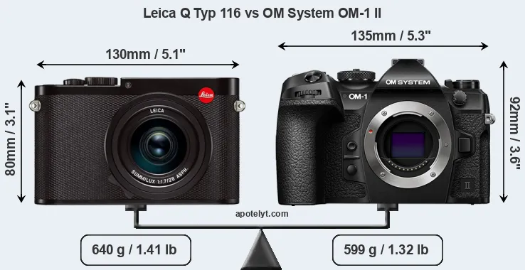 Size Leica Q Typ 116 vs OM System OM-1 II
