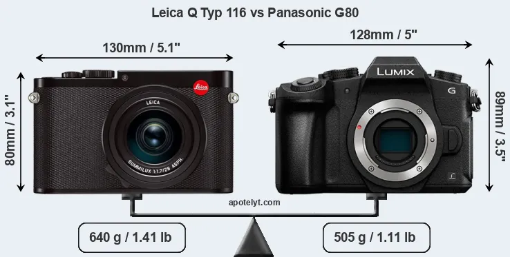 Size Leica Q Typ 116 vs Panasonic G80