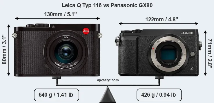 Size Leica Q Typ 116 vs Panasonic GX80