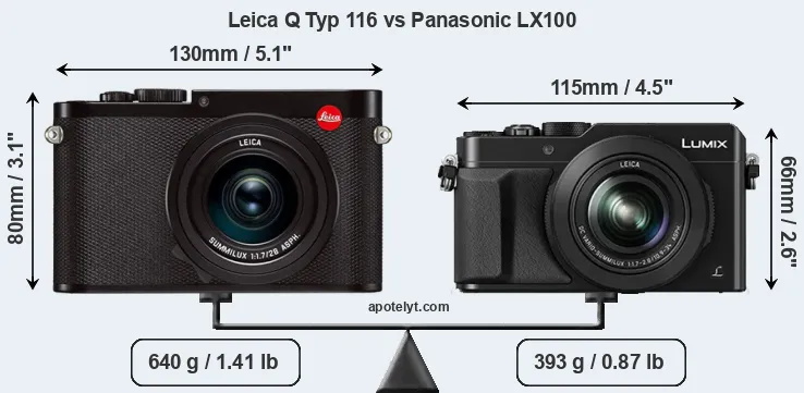 Size Leica Q Typ 116 vs Panasonic LX100