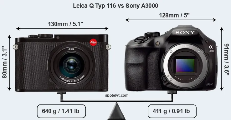 Size Leica Q Typ 116 vs Sony A3000