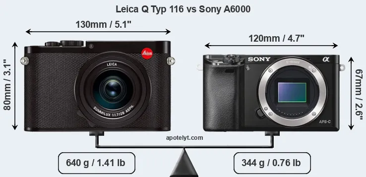 Size Leica Q Typ 116 vs Sony A6000