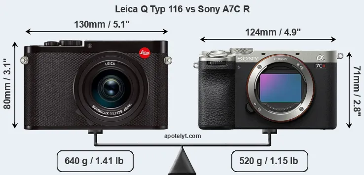 Size Leica Q Typ 116 vs Sony A7C R