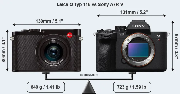 Size Leica Q Typ 116 vs Sony A7R V