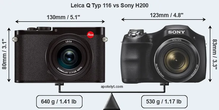 Size Leica Q Typ 116 vs Sony H200