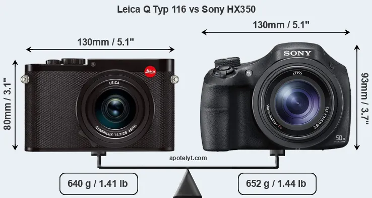 Size Leica Q Typ 116 vs Sony HX350