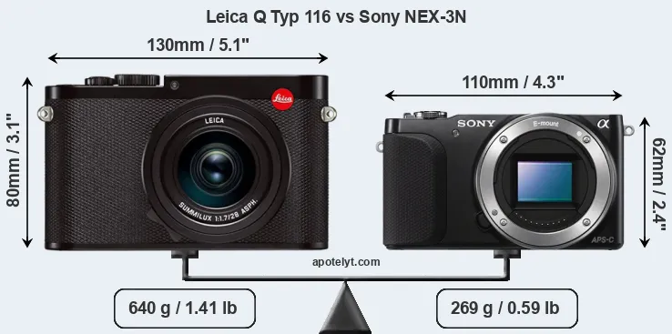 Size Leica Q Typ 116 vs Sony NEX-3N