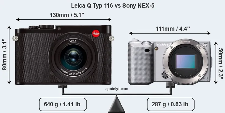 Size Leica Q Typ 116 vs Sony NEX-5