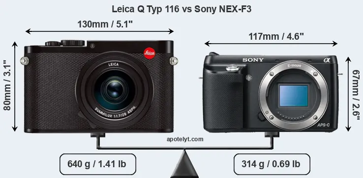 Size Leica Q Typ 116 vs Sony NEX-F3