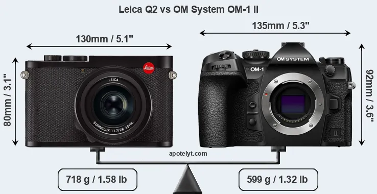 Size Leica Q2 vs OM System OM-1 II