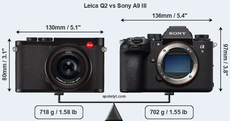 Size Leica Q2 vs Sony A9 III