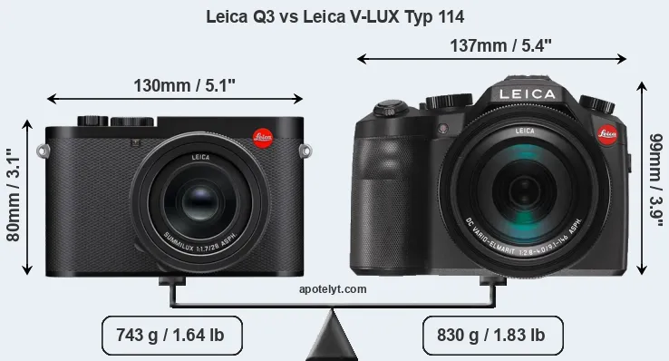 Size Leica Q3 vs Leica V-LUX Typ 114